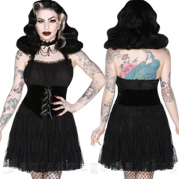 Killstar Skye Scraper Burlesque Black Mini Dress Goth Punk Emo Alternative - Picture 1 of 5
